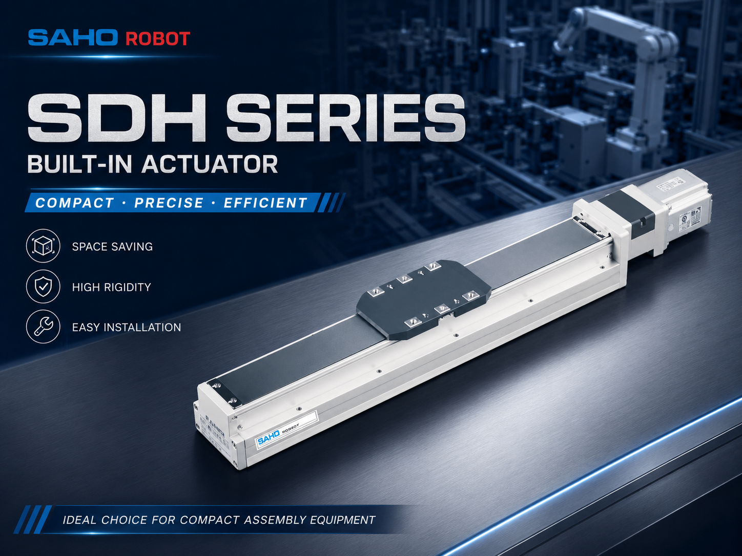 SAHO SDH Series built-in ball screw actuator for compact precision assembly equipment
