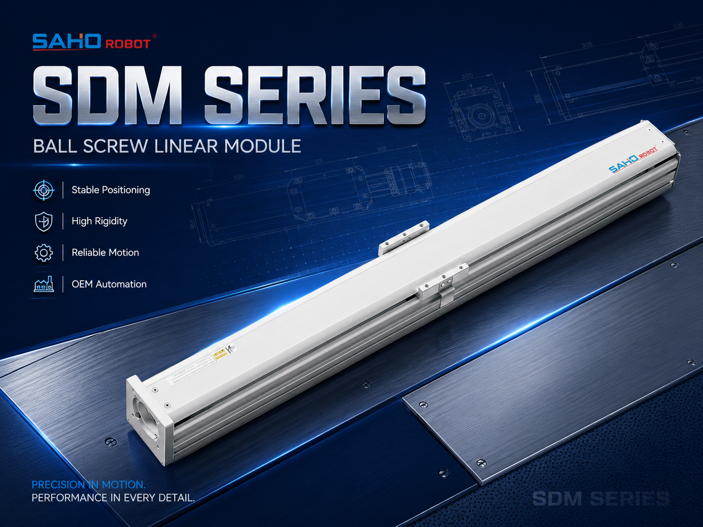 SAHO SDM Series ball screw linear module for stable positioning inspection equipment and general automation axes