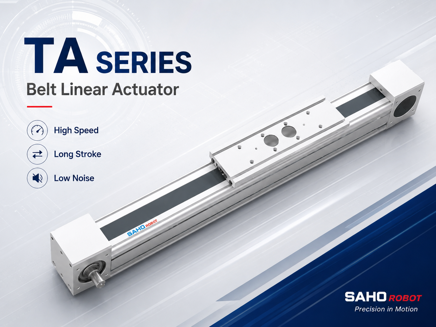 SAHO TA Series belt linear actuator for long-stroke packaging transfer and low-noise repeated motion
