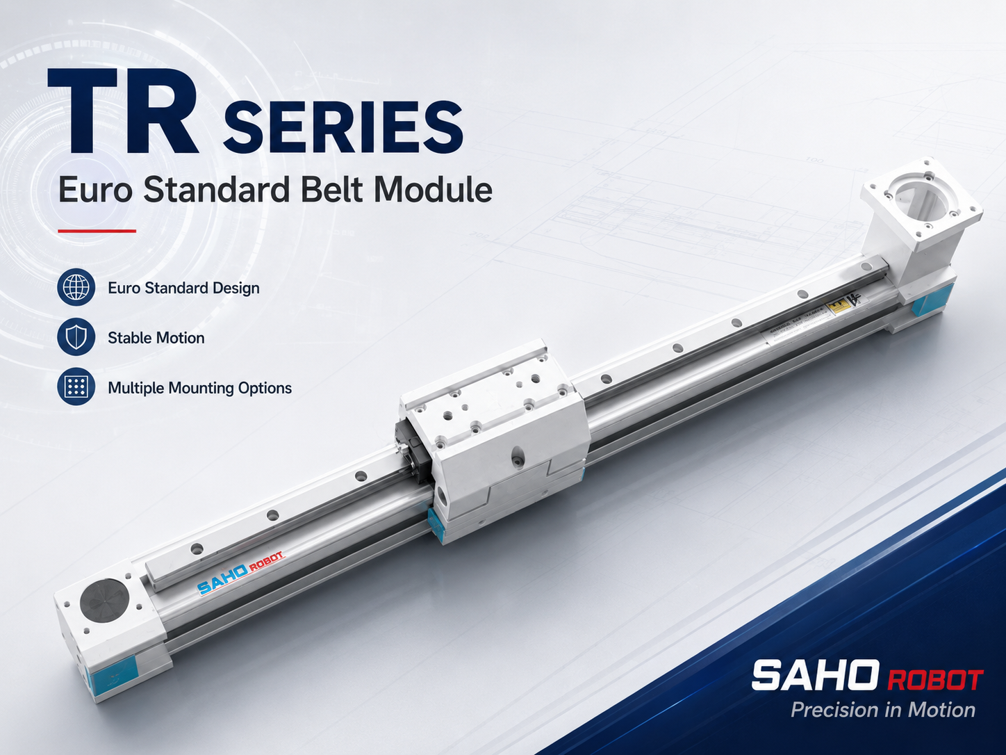 SAHO TR Series belt linear module for carton tray handling and packaging machine integration