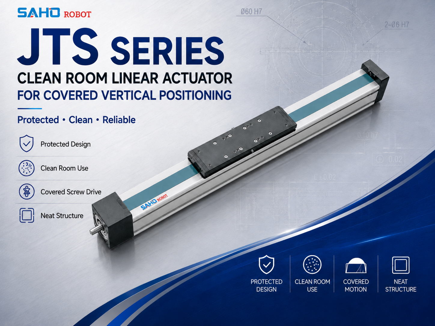 SAHO JTS Series protected screw drive actuator for clean vertical positioning and covered motion layouts