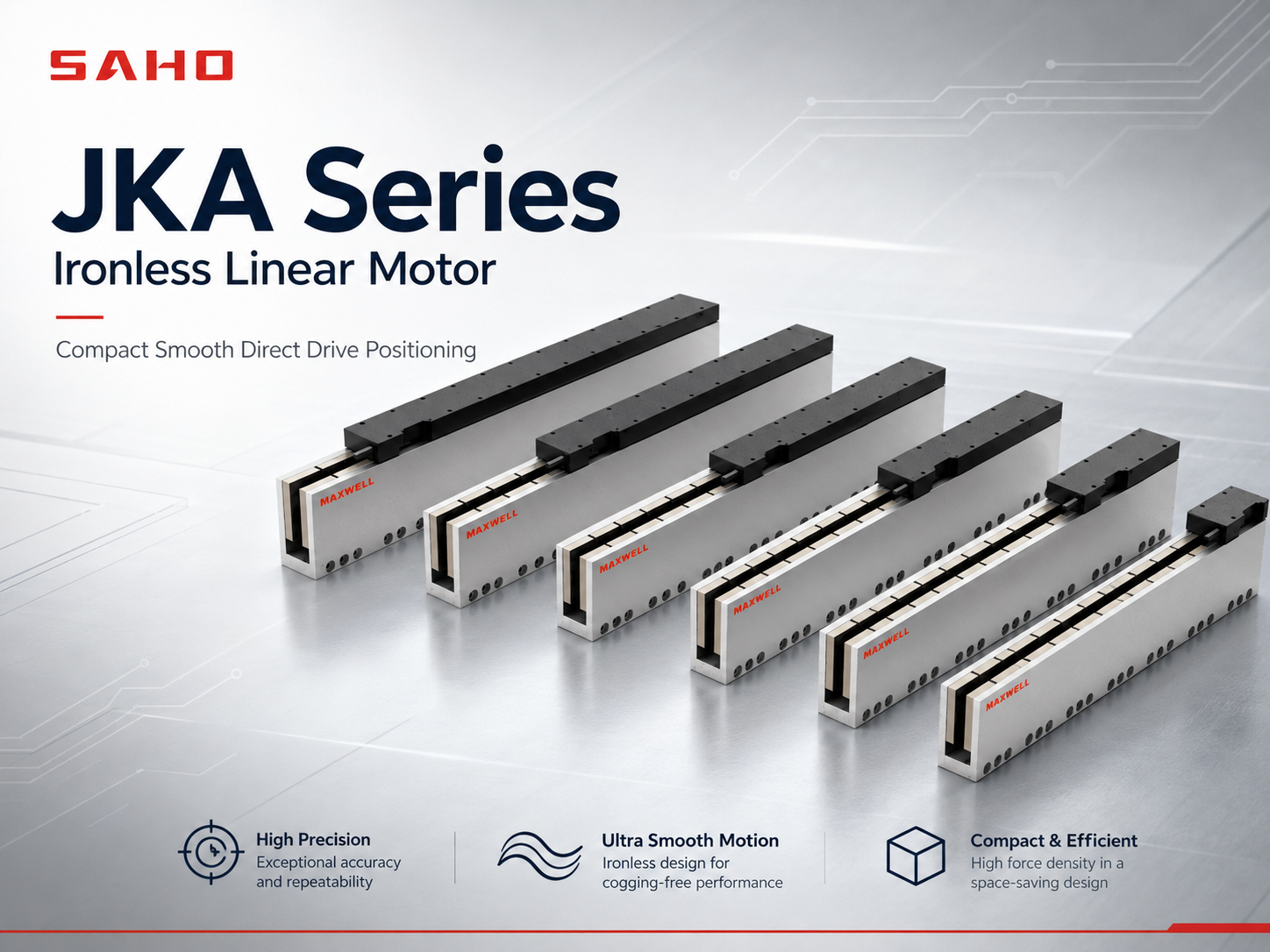 SAHO JKA ironless linear motor for smooth low-cogging precision motion