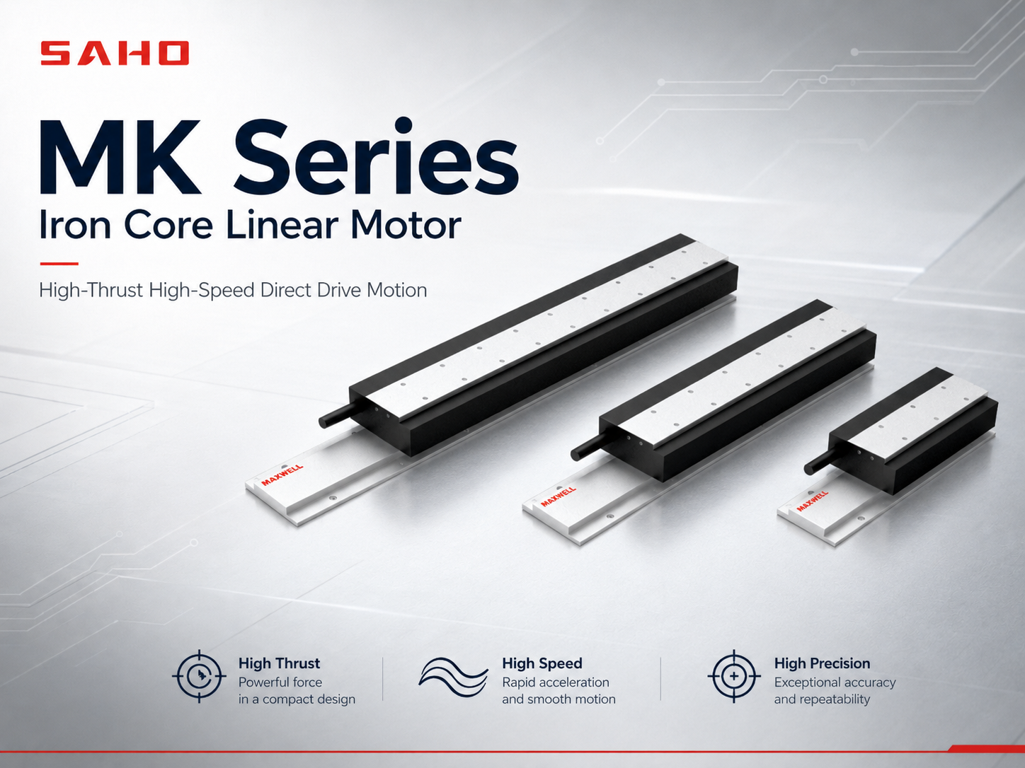 SAHO MK iron core linear motor for high-thrust high-response direct drive automation