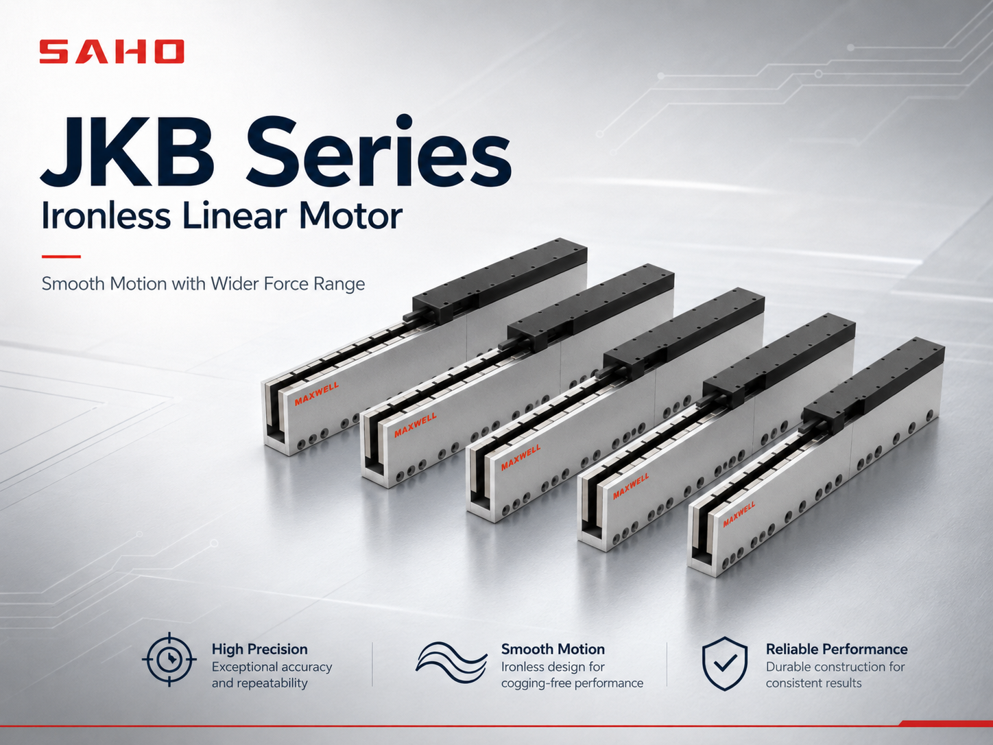 SAHO JKB ironless linear motor for smooth low-cogging direct drive motion