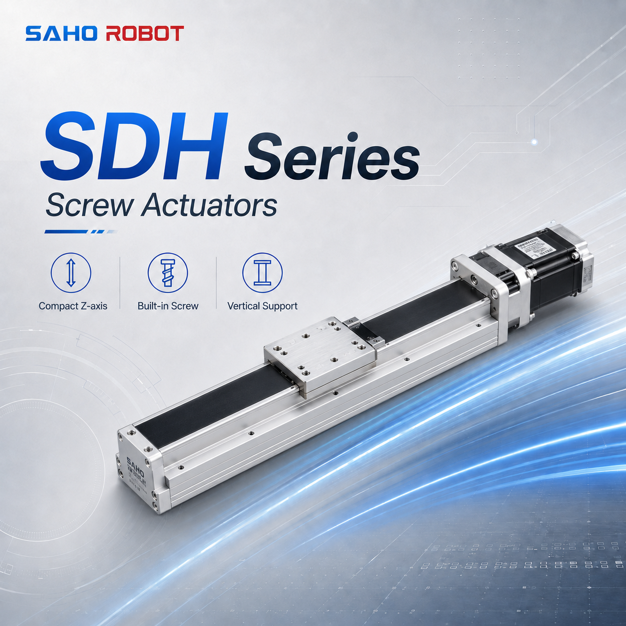 SAHO SDH Series compact screw actuator for built-in screw structure guided support short-stroke vertical movement and Z-axis lifting