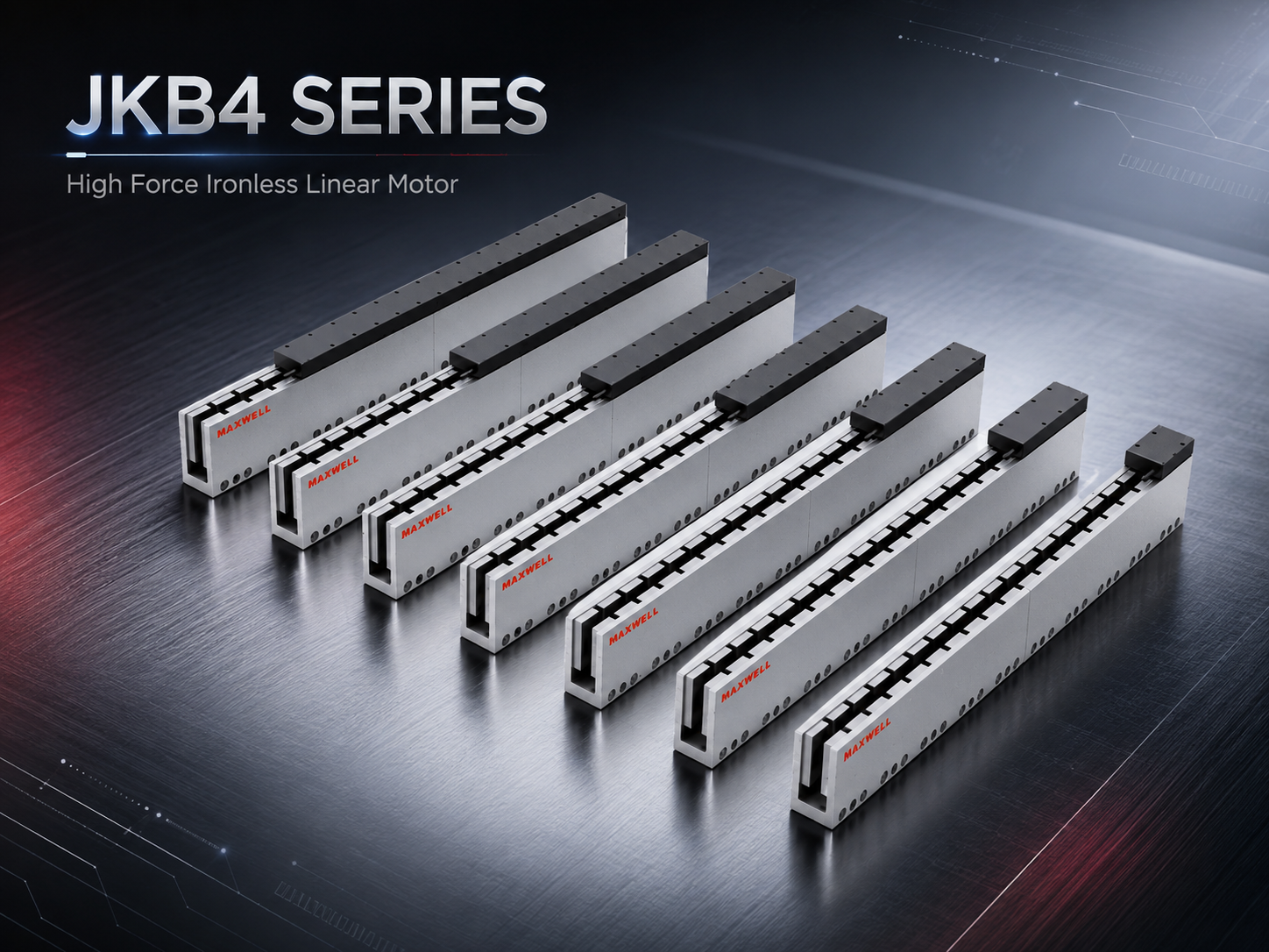 JKB4 high-thrust ironless linear motor mover and stator configurations