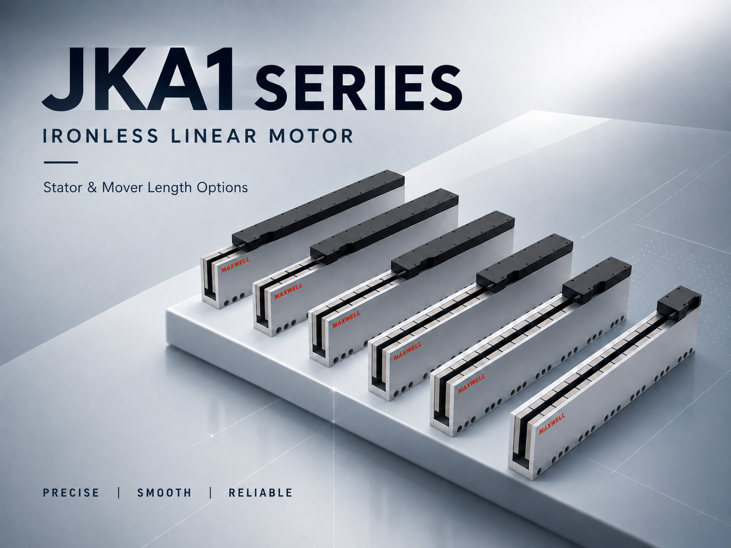 JKA1 ironless linear motor mover and stator length configurations