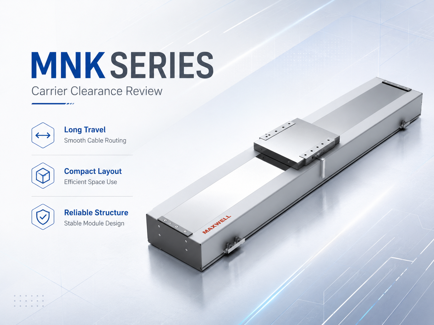 MNK module drawing for cable carrier clearance, cable outlet and moving-envelope review